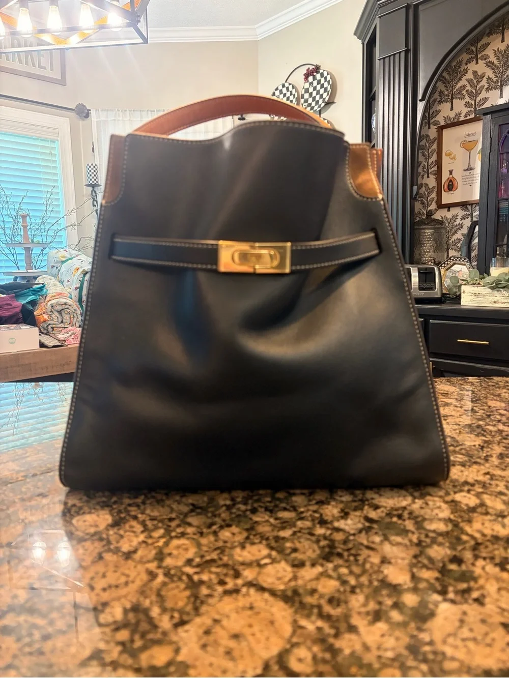 Tory Burch Black Leather Lee Radziwill Double Bag